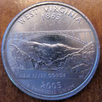 A 2005 West Virginia quarter featuring the New River Gorge Bridge.