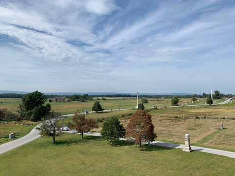 View from atop the Pennsylvania Monument at Gettysburg Civil War site. photo by Joshua at TheFunTimesGuide.com View from atop the Pennsylvania Monument at Gettysburg Civil War site.