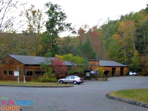 Great Smoky Mountains Institute at Tremont parking lot and restrooms - near Spruce Flats Falls. photo by Candida at TheFunTimesGuide.com Great Smoky Mountains Institute at Tremont parking lot and restrooms.