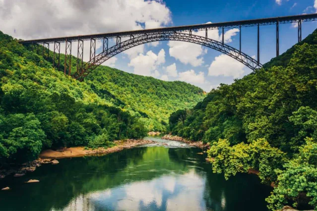 The New River Gorge Bridge as seen from Fayette Station Road in West Virginia.