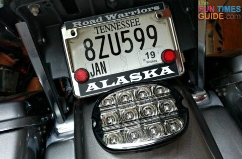 The motorcycle license plate frame that I bought for our motorcycle.