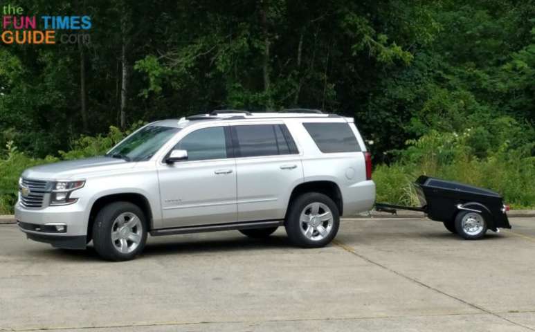 We were a little unprepared when we when motorcycle trailer shopping. We had to pull it behind our SUV to get it home! 