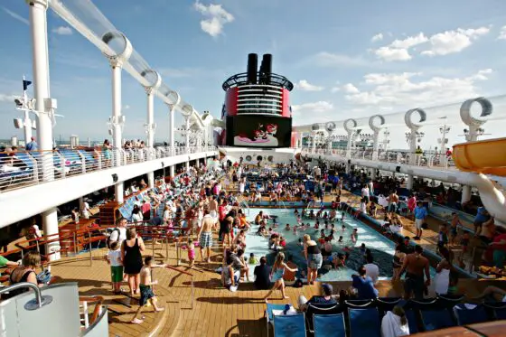 On the first day of the cruise, people swarm to the swimming pools!
