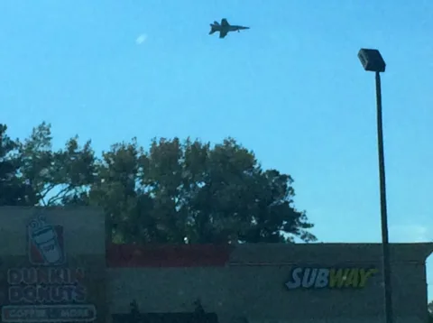 A fighter jet flying low in Virginia Beach