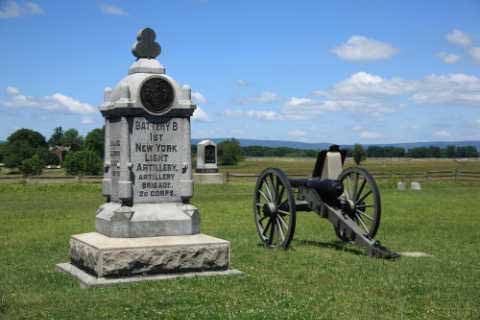 Some of the monuments memorializing the military efforts and figures at Gettysburg.