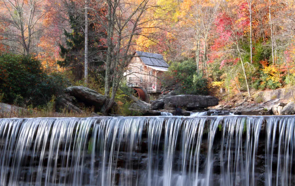 Several small waterfalls are actively flowing at the Glade Creek Grist Mill.
