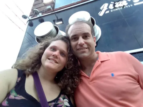 My fiancee and I in front of Jim's Steaks - home of the best cheesesteak in Philadelphia!