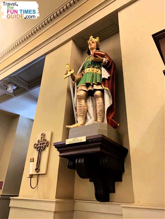 This is a church statue of King Louis of France -- the namesake of the New Orleans cathedral. He lived from 1214 through 1270 and was canonized a saint in 1297. photo by Joshua at TheFunTimesGuide.com This is a church statue of King Louis of France -- the namesake of the New Orleans cathedral. He lived from 1214 through 1270 and was canonized a saint in 1297.