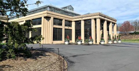 This is the front of the conservatory building at Longwood Gardens, PA.
