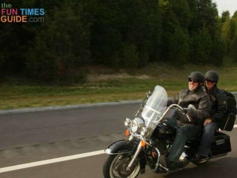 Our very first motorcycle several years ago... a Road King Classic. For years, I've been improving my minimalist packing tips for long-distance motorcycle rides. photo by Lynnette at TheFunTimesGuide.com