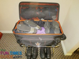This is the luggage we packed for our recent 5-1/2 week motorcycle trip. Notice our flip flops on top, and our riding boots down below.