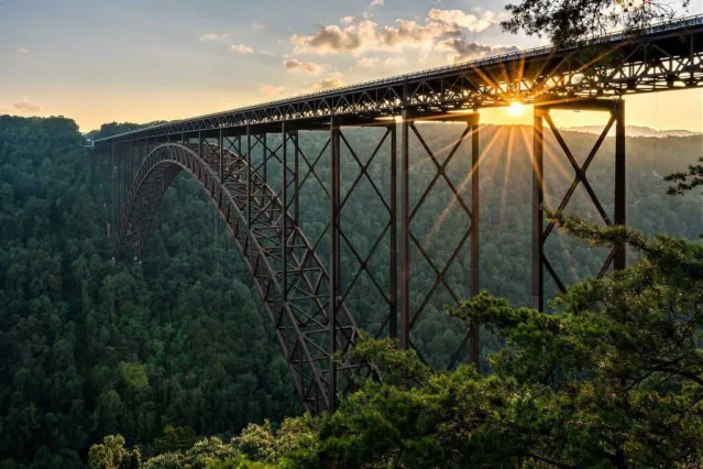 The New River Gorge Bridge at sunset - West Virginia.