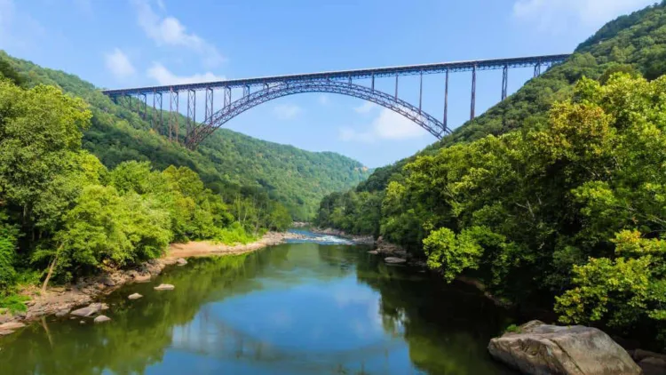 The New River Gorge Bridge as seen from Fayette Station Road in West Virginia.