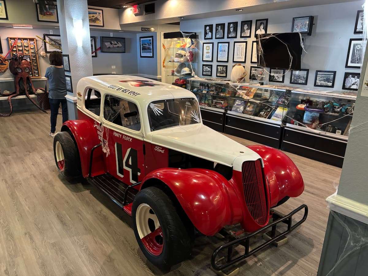 A race car and memorabilia at Racing's North Turn Beachfront Bar & Grille in Ponce Inlet near Daytona Beach, Florida. 