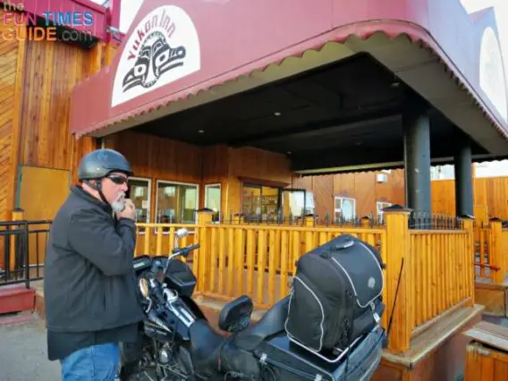 Our Road Glide Ultra on our trip from Nashville to Alaska. This is an overnight stop in the Yukon Territory.