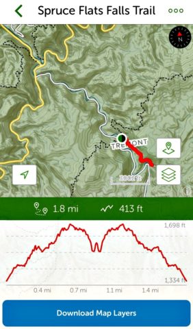 Spruce Flats Falls trail map
