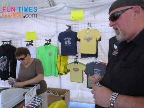 Jim buying Sturgis t-shirts. This was 1 hour away in Hulett, Wyoming! 