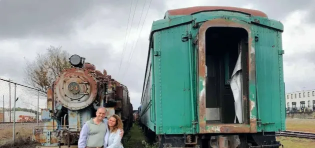 My wife and I check out the old trains in the rail yard at the Virginia Museum of Transportation in Roanoke.