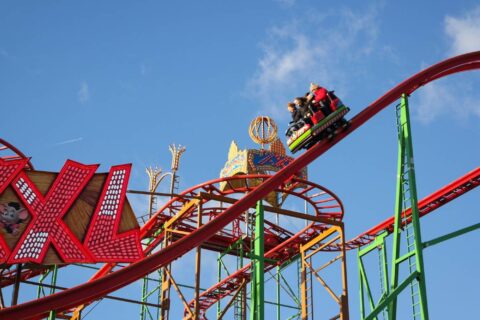 Winter roller coaster riding. 